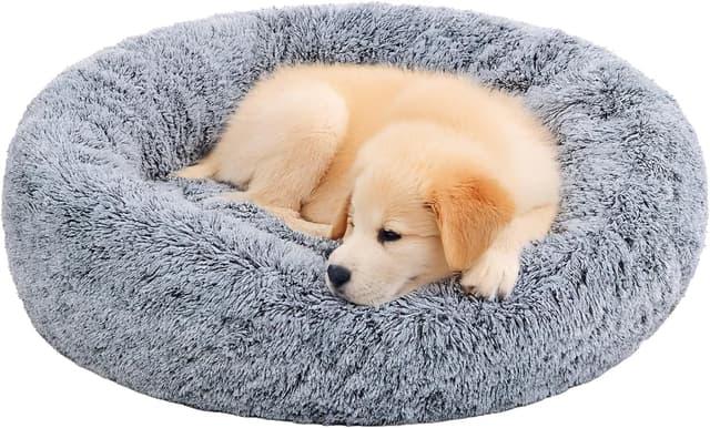 Detalle de Pisi Bili Hundebett & Katzenbett „Donut“ 60 cm – waschbarer flauschiger Bezug, rutschfeste Unterseite (Grau)