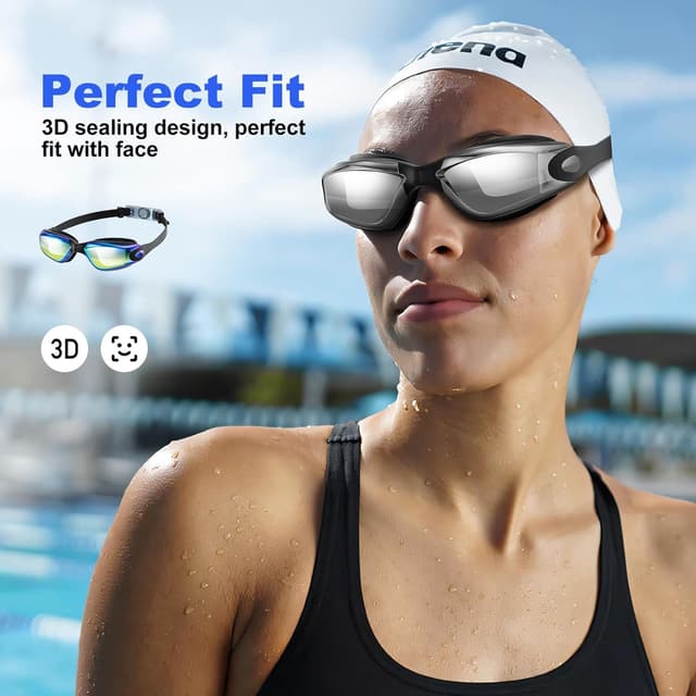 Detalle 2 de Yomisee Swimming Goggles 2 Pack with Anti-Fog Lenses, Nose Clip & Earplugs (Clear Vision, UV Protection)