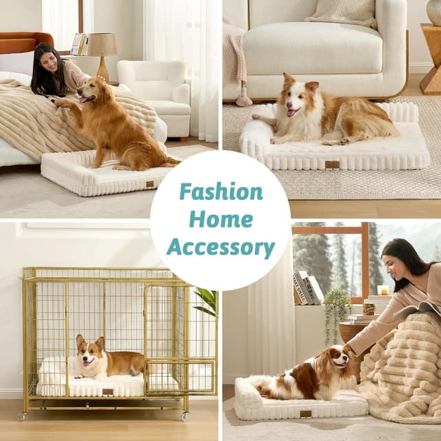 Detalle de COZY KISS Orthopedic Dog Bed XL (112x81x18cm) with Waterproof Liner & Non-Slip Base, Beige