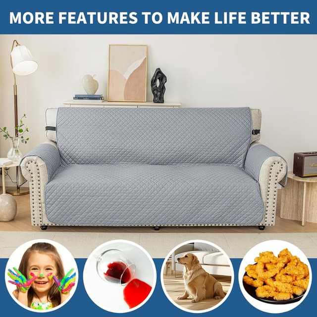 Thumbnail 6 de YSTELLAA Impermeabile copridivano 4 posti con braccioli, trapuntato e antigraffio per gatti/cani, grigio chiaro