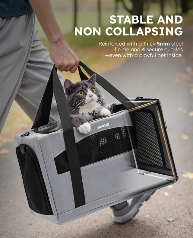 Detalle de pecute Cat Carrier Stable breathable and portable with hidden partition (for cats under 5kg) – Grey, 43×28×28cm
