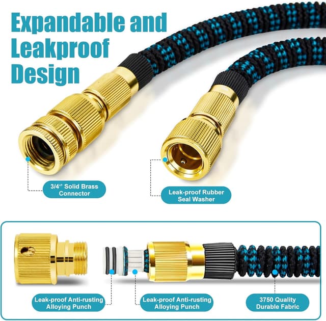 Detalle 2 de YMTEEDIO Expandable Garden Hose (30FT) with 8-Function Leak-Proof Sprayer