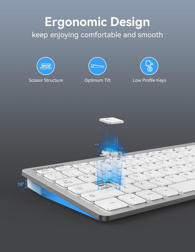 Detalle de TECKNET 2.4G Wireless Keyboard (Silver) – ultra-slim compact mini keyboard with media hotkeys