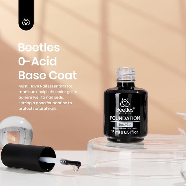 Detalle 2 de Beetles No Wipe Base Coat 15 ml – Unterlack für Gel-Lack, Einweich-Gel und Naturnägel