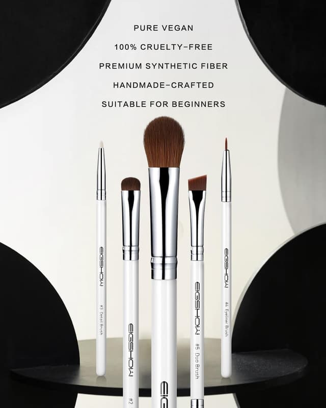 Detalle de EIGSHOW set di 5 pennelli per trucco occhi con eyeliner e sopracciglia (bianco)