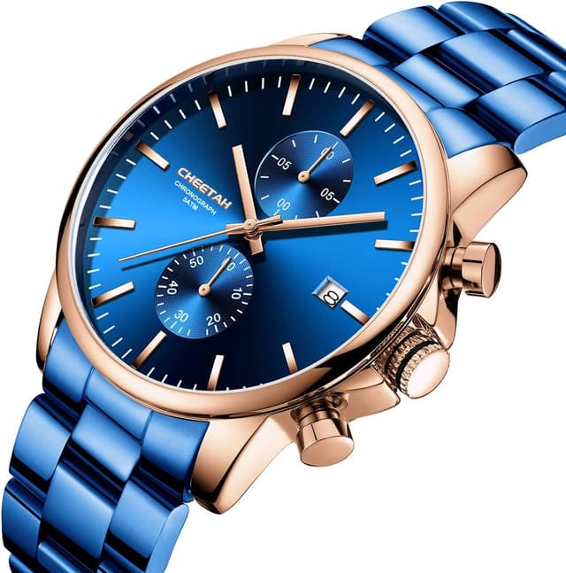 Detalle 2 de Affute Orologio da uomo casual in acciaio inox e metallo con cronografo al quarzo e impermeabilità 3 ATM