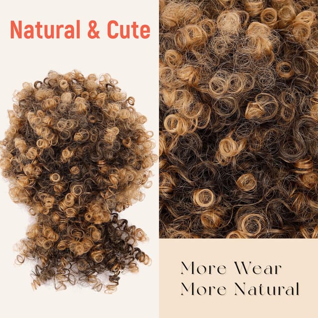 Detalle de Builson Drawstring Ponytail for Black Women (Afro Puff Kinky Curly) with Bangs, Natural Black/Blond (T27)