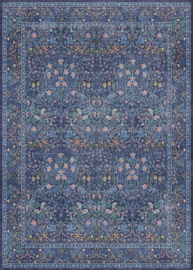 Thumbnail 1 de 5x7 Dark Navy Blue Vintage Floral Area Rug 🏡