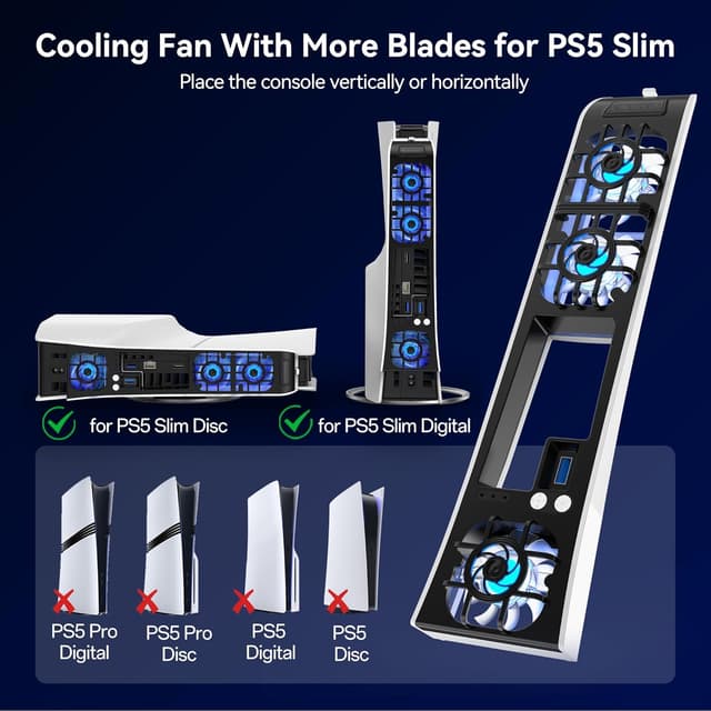 Detalle 2 de NEWDERY Cooling Fan for PS5 Slim Console – quiet temperature-adjustable fan with USB 3.0 pass-through and dynamic RGB