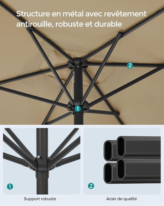 Thumbnail 6 de SONGMICS Parasol rectangulaire 200 x 150 cm avec UPF 50+ et inclinaison 30° (sans pied)