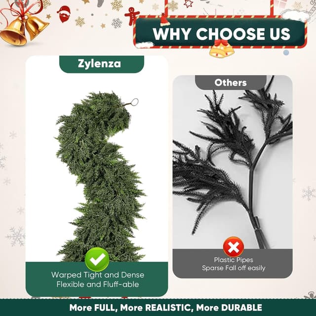 Detalle de 2 Pcs 6ft Cypress Garland 160-branch Christmas greenery 🎄