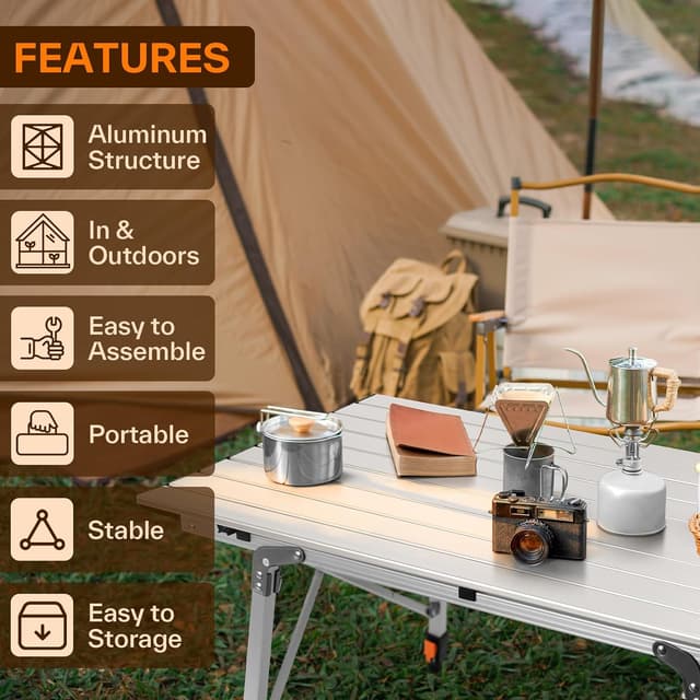 Detalle de Sportneer Tavolo da campeggio pieghevole 90×52 cm