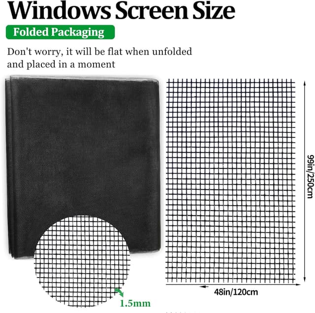 Detalle 2 de Yiichiy Fliegennetz Meterware 120 x 250 cm (Fiberglas, schwarz) – schneidbar für Fenster & Dachfenster
