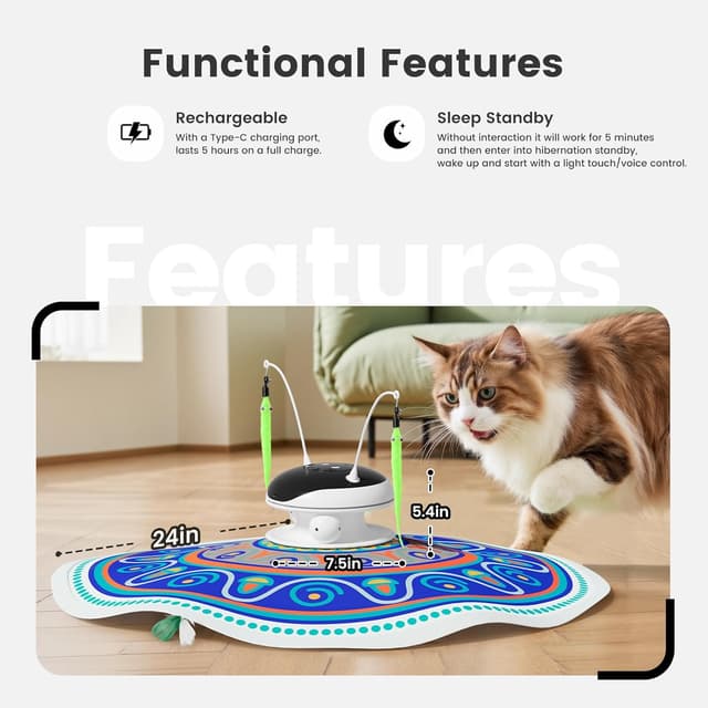 Detalle 2 de Gardner Pet Giocattolo per Gatti 5 in 1 elettrico interattivo automatico con laser, piume, palline e suoni di uccelli