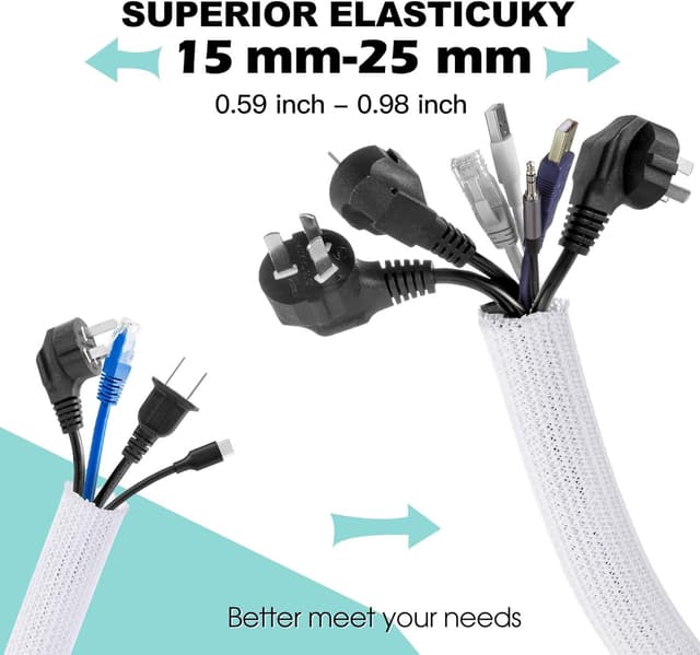 Detalle 2 de AGPTEK 6 m Kabelschlauch (15–25 mm) selbstschließend – flexibler Kabelmantel für Kabelmanagement am Schreibtisch