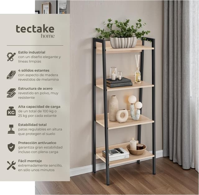 Detalle 1 de tectake Estantería libros madera acero 138 cm
