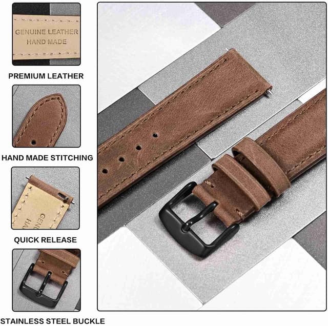 Detalle de Anbeer Retro Crazy Horse leather watch strap with quick release (16–24mm)
