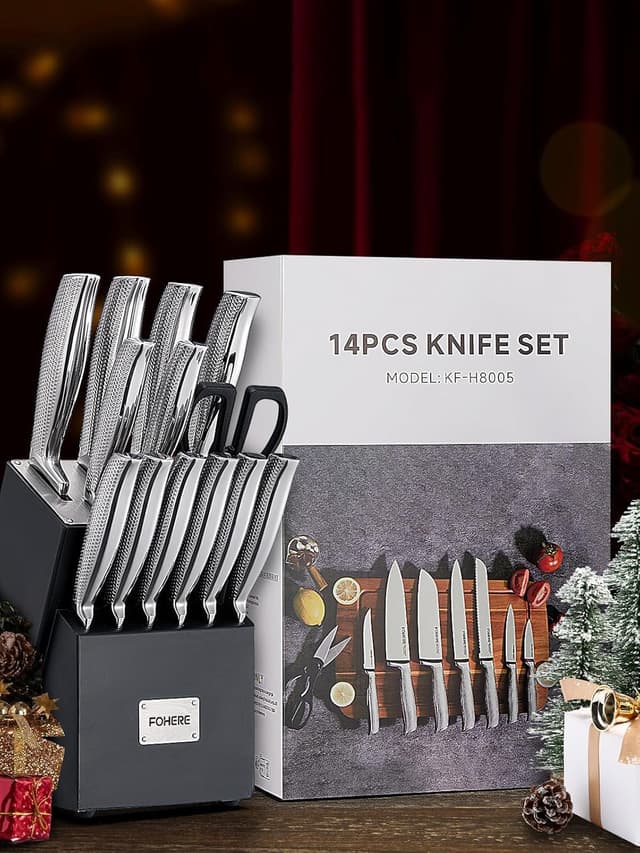 Thumbnail 7 de FOHERE Juego de Cuchillos Cocina 14 pzas🗡️ Autoafilado y Mango Ergonómico