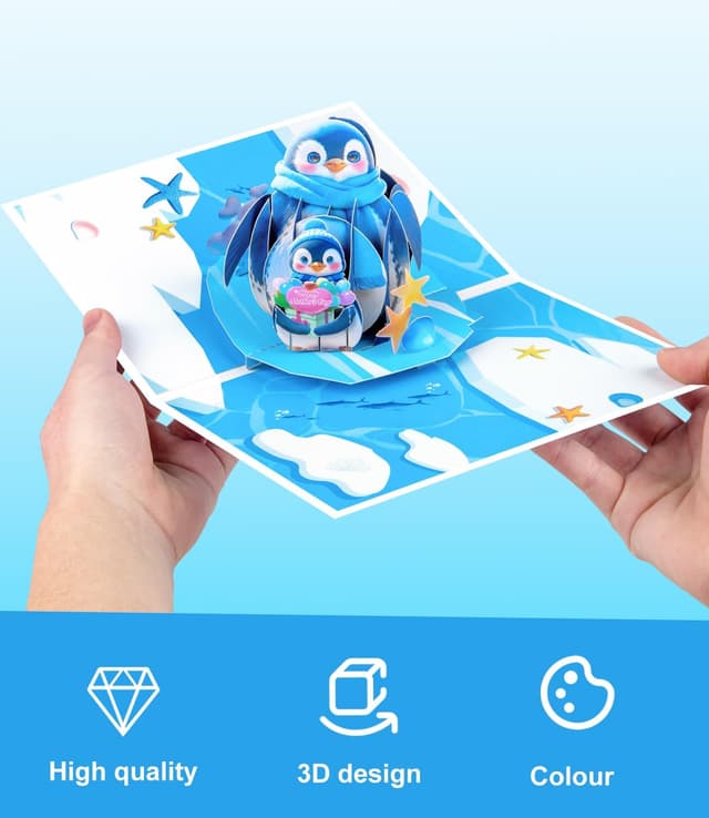 Thumbnail 1 de 3D Pop-Up Mother’s Day Card, Penguin Design