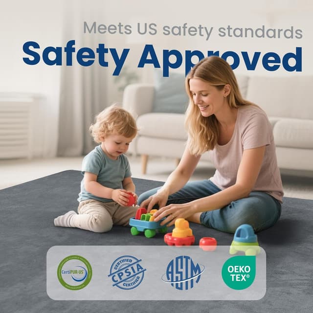 Detalle de Huloo Sleep Baby Play Mat (1.3" Thick Elasti-Foam) 50"×50" in Dark Grey