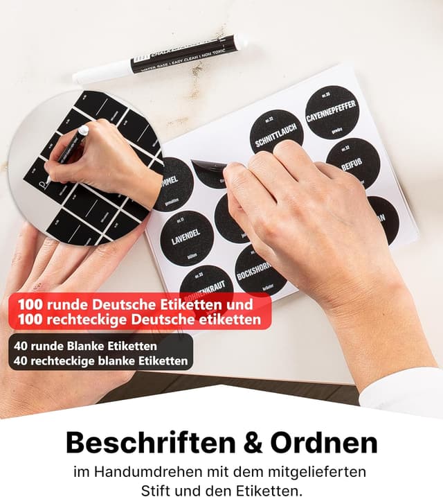 Detalle de Deco haus Gewürzregal mit 24 Gläsern – ausziehbarer Gewürz-Schubladeneinsatz mit Etiketten