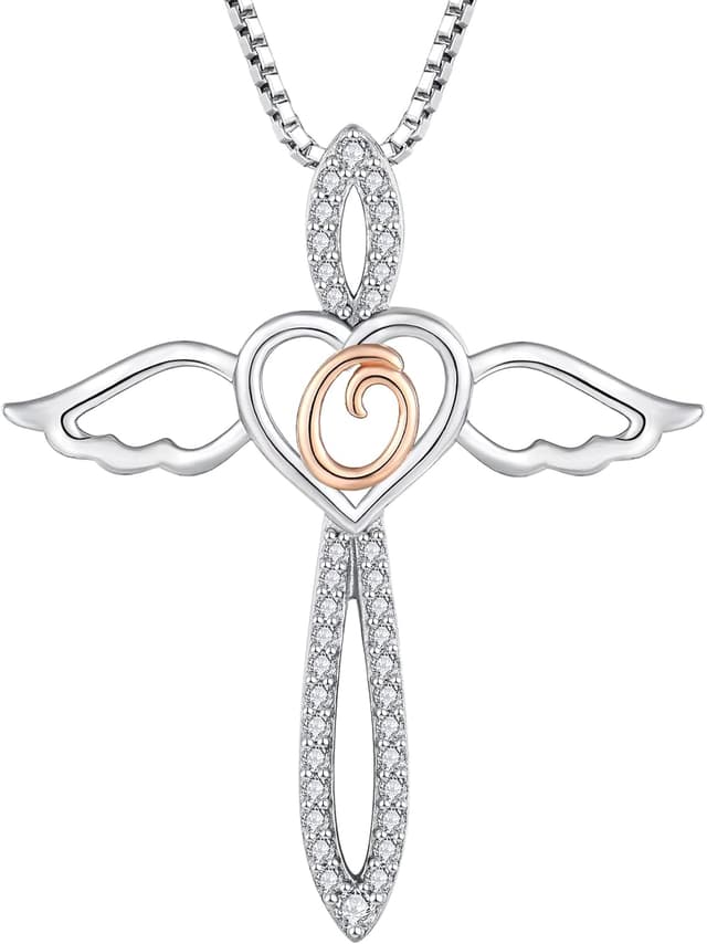 Detalle de FJ Letter Initial Necklace 925 Sterling Silver Guardian Angel Pendant