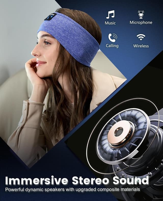 Detalle de Schlafkopfhörer mit Bluetooth von Perytong (Schlafhelm/Schlafmaske/Kopfbügel, waschbar, für Seitenschläfer)