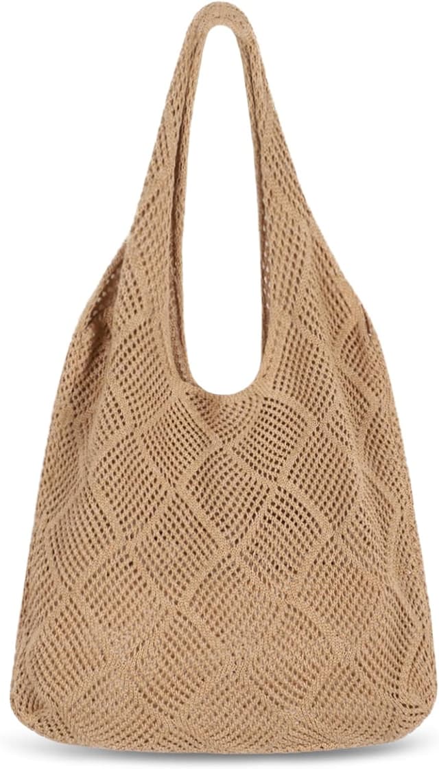 Detalle de Etercycle Crochet Tote Bag – Mesh beach bag in brown for summer days