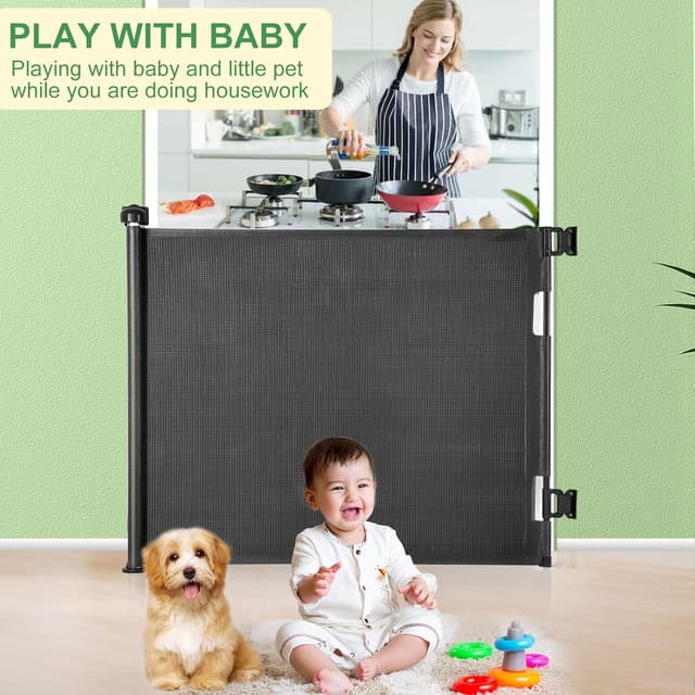 Thumbnail 1 de MYPIN Extra Wide Retractable Dog Gate 180×86 cm