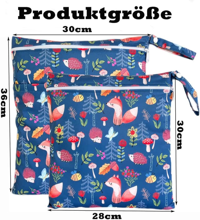 Detalle 2 de TRASUN Wetbag Kindergarten Nasstasche – wasserdichtes 2er-Set für nasse & trockene Wickel-/Schwimmsachen