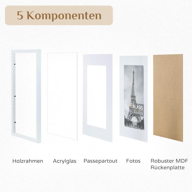 Detalle de Walasis Bilderrahmen 30x40 cm Weiß (3er-Set) mit Acrylglas – Holzrahmen für Poster & Collagen