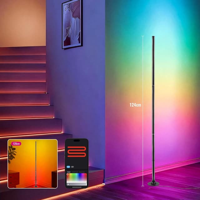 Thumbnail 6 de sylvwin Lampada da terra LED RGB angolare con controllo APP e telecomando, 16 milioni di colori + sync musica