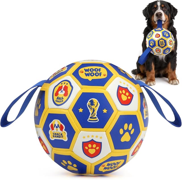 Detalle de Vivifying Fußball-Hundespielzeug 8 Zoll (World Cup Edition) mit Luftpumpe – interaktiver Ball für drinnen & draußen