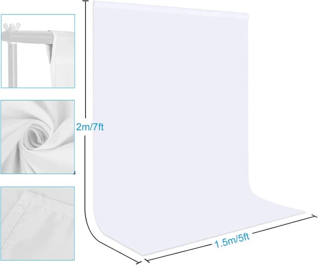 Detalle 2 de Bonvvie Fotohintergrund Weiß 1,5x2 m faltbar aus Musselin für Studio, Video & Zoom