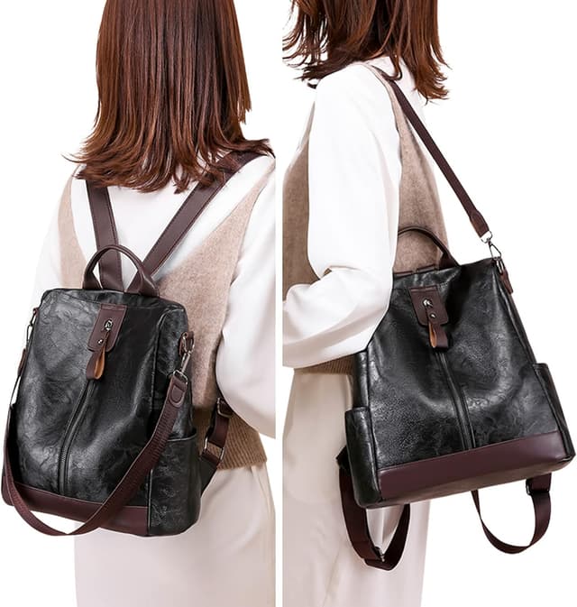 Detalle 2 de JSNOM Zaino Donna in Pelle Casual antirrobo: zainetto impermeabile 29x12x30 cm, daypack per scuola, lavoro e shopping