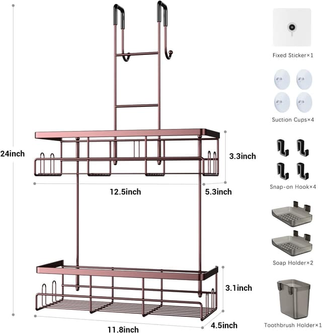 Thumbnail 6 de Aitatty Over the Door Hanging Shower Caddy (Bronze) — rustproof no-drill organizer with 4 suction cups