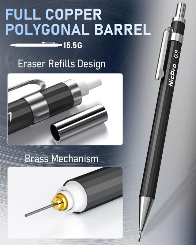 Detalle de Nicpro Portaminas artísticos 6 piezas 2 mm y 0,3–0,9 mm