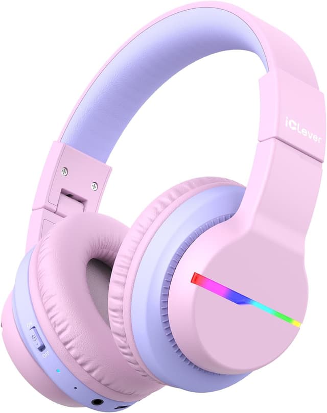 Detalle de iClever BTH12 Bluetooth Kids Headphones with LED Lights, volume limited 74/85/94dB