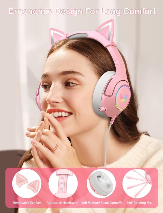 Detalle de PHNIXGAM Cat Ear Gaming Headset 3.5mm