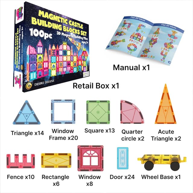 Detalle de Desire Deluxe Magnetic Tiles 100pc building set 🧩