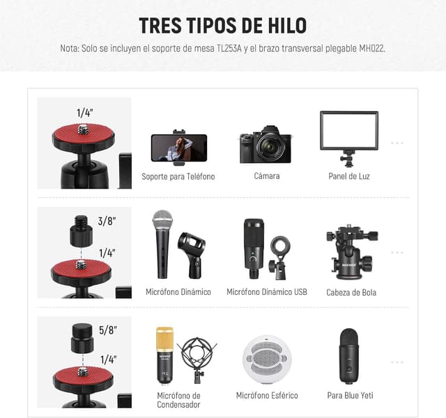 Detalle 2 de NEEWER TL253A - Soporte de Mesa Telescópico para Cámara