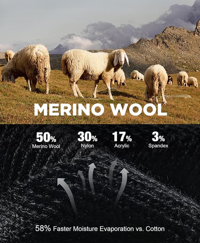 Detalle de TANSTC Merino Wool Hiking Socks (Thick Cushioned) – Anti-blister Breathable Crew Socks, 3 Pairs