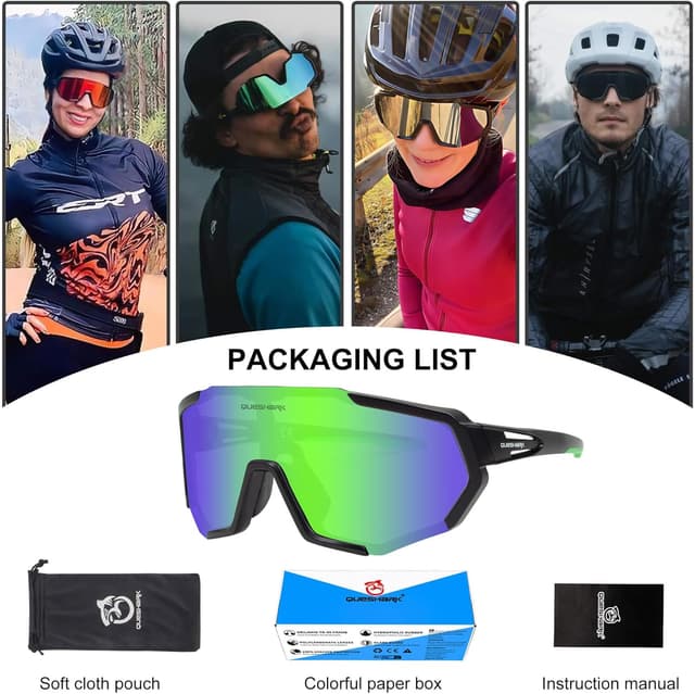 Detalle 2 de Queshark Occhiali Veloci in TR90 con lenti policarbonato UV400: occhiali sportivi da ciclismo