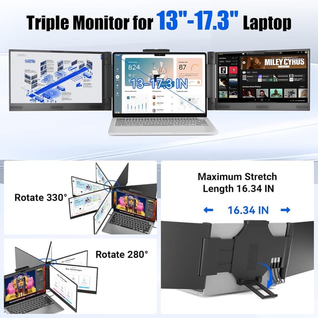 Thumbnail 5 de Laptop Screen Extender 14 inch Triple 1080P