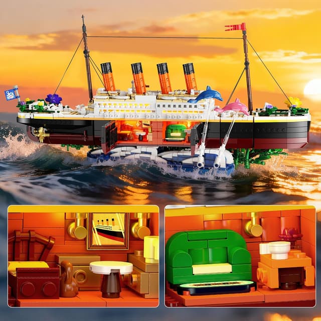 Detalle de INSOON Blumen Titanic Bauspielzeug mit Licht – 1.860‑Teile Titanic-Schiffsmodell