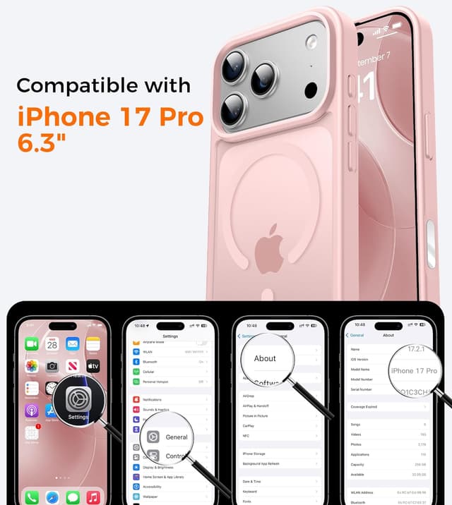 Detalle 2 de Guisessy Coque magnétique 3 en 1 pour iPhone 17 Pro (compatible MagSafe) avec 2 vitres trempées – Rose clair