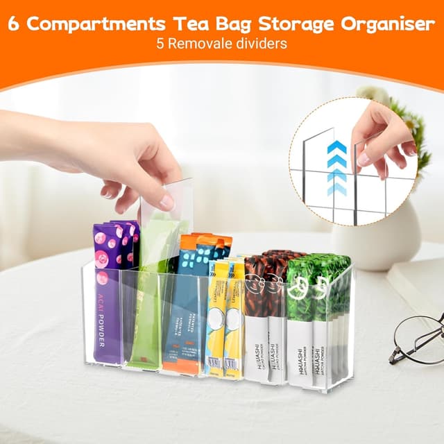 Thumbnail 3 de Acrylic Drink Packet Storage Organizer 6 Compartment