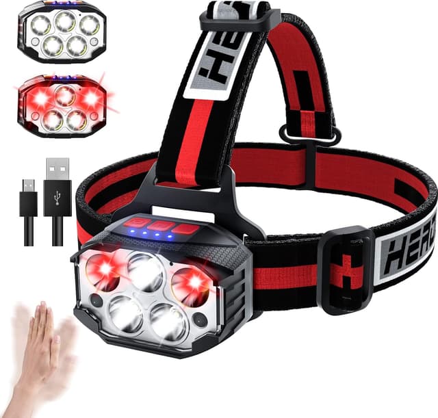 Detalle de COPIC Head Torch 1100 Lumen Rechargeable LED Headlamp with Motion Sensor and Red Light