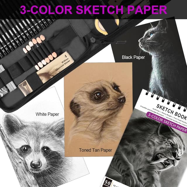 Thumbnail 6 de HIFORNY Set da Disegno 70 Pezzi con Libro a 3 Colori: matite e strumenti per schizzi, ombreggiature e miscelazione