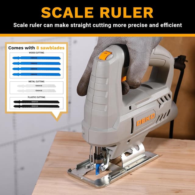 Thumbnail 4 de DEKOPRO 400W Electric Jigsaw Tool (Variable Speed 0–3000 SPM) with ±45° Bevel Cutting & 8 Blades